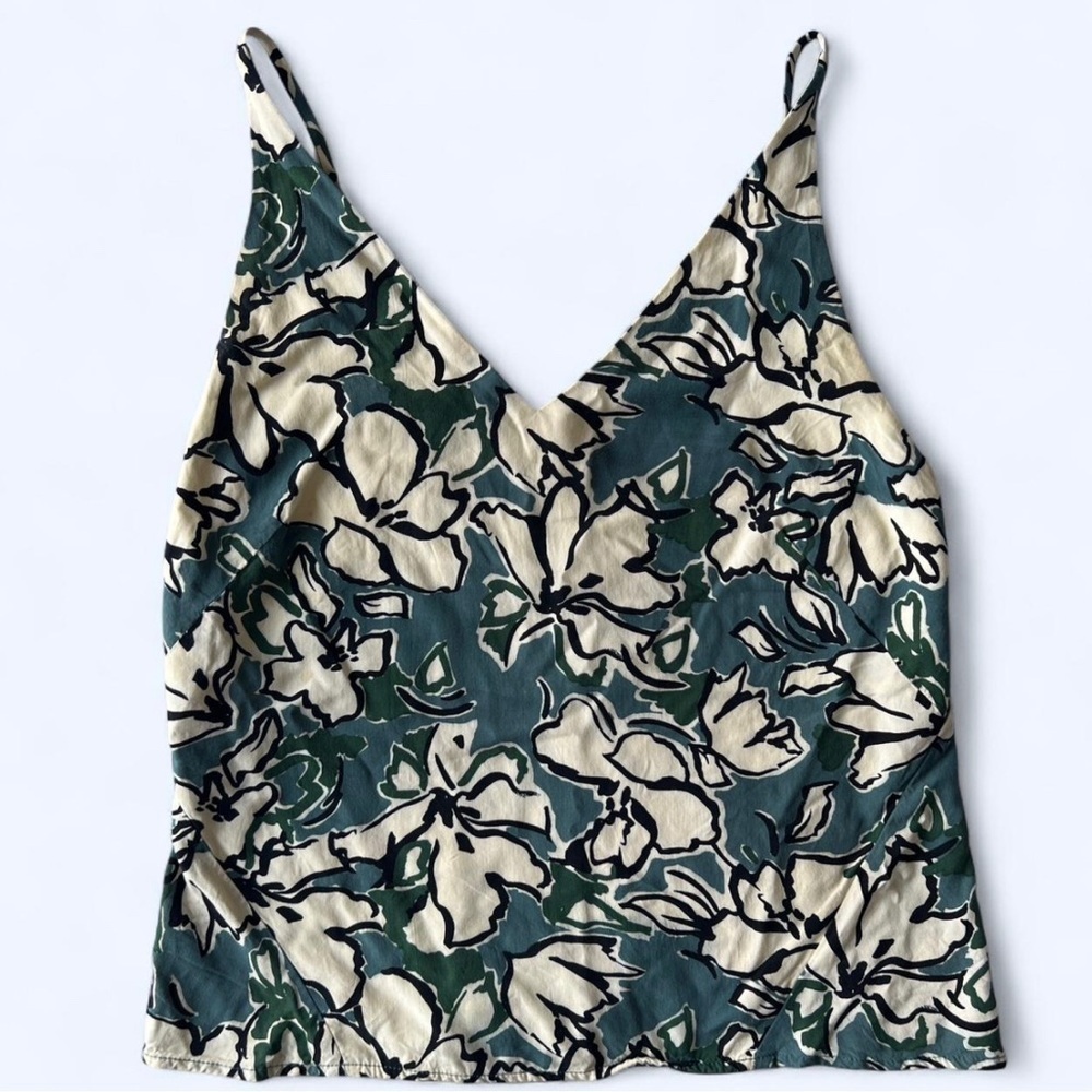 Banana Republic Womens Blue White Floral Summer Cute V-Neck Tank Top XXS Petite